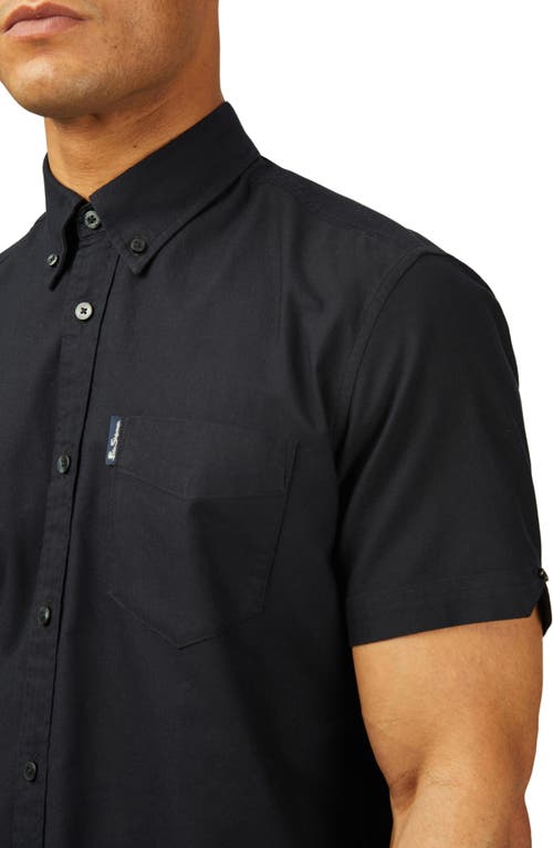 Ben Sherman Signature Short Sleeve Organic Cotton Oxford Button-down Shirt In Black