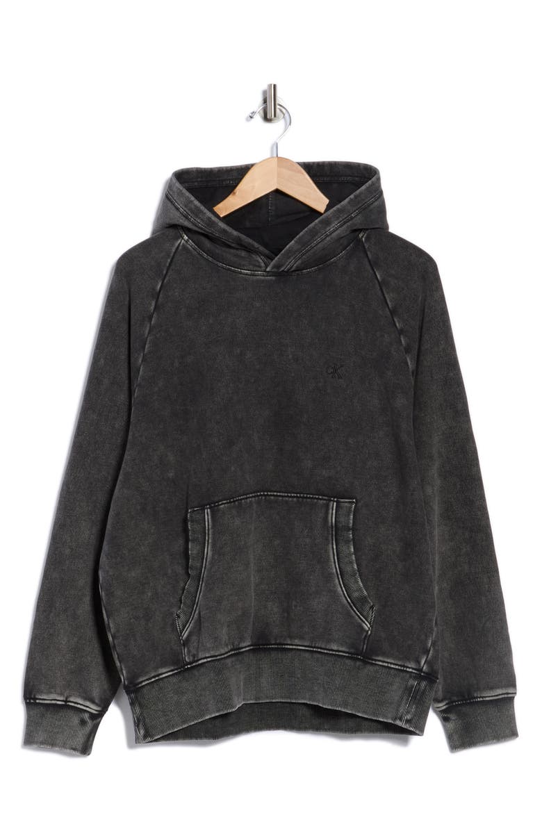 Calvin Klein Garment Washed Fleece Hoodie, Alternate, color, Black