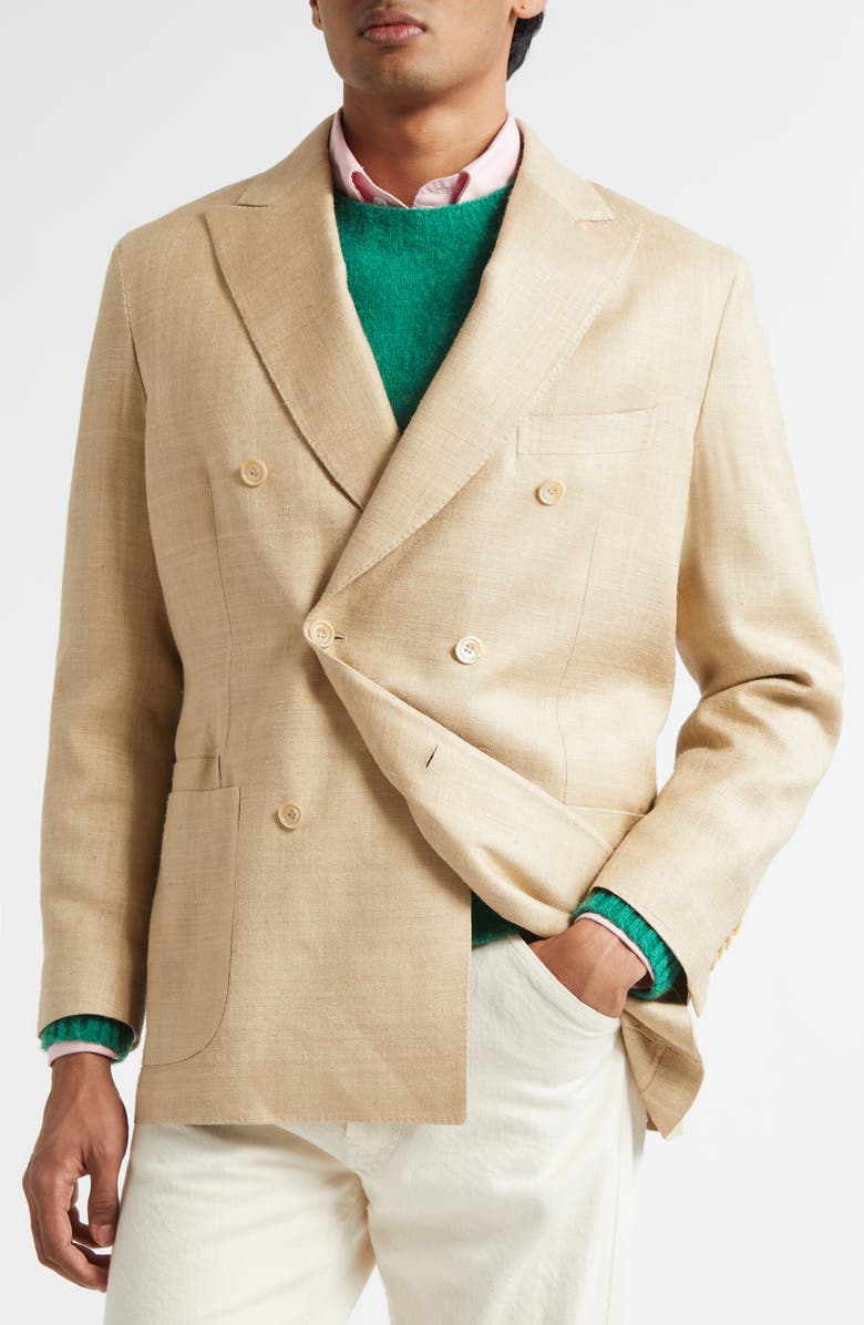 Drake's Sartorial Double Breasted Tussah Silk Sport Coat, Alternate, color, 500 Buff