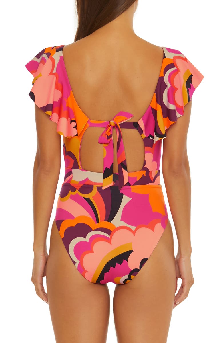 Trina Turk Fan Faire Ruffle One-Piece Swimsuit, Alternate, color, Orange Multi