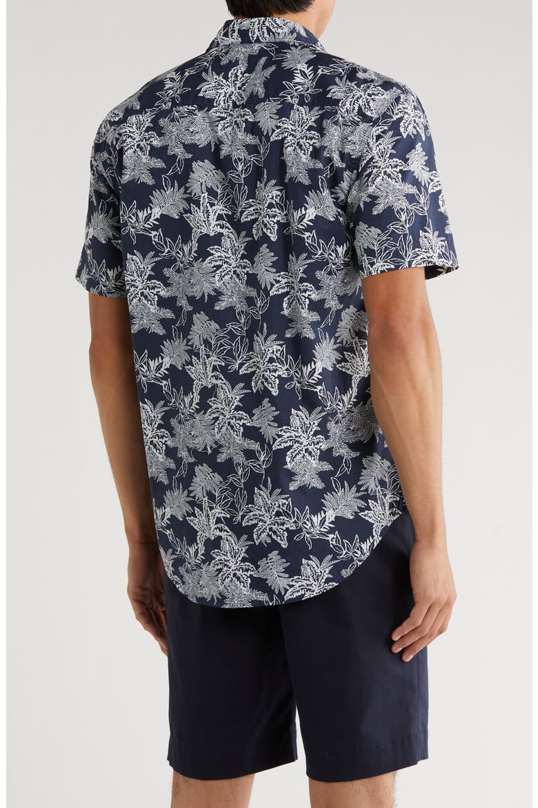 Mavis Leaf Print Short Sleeve Shirt, Alternate, color, NAVY