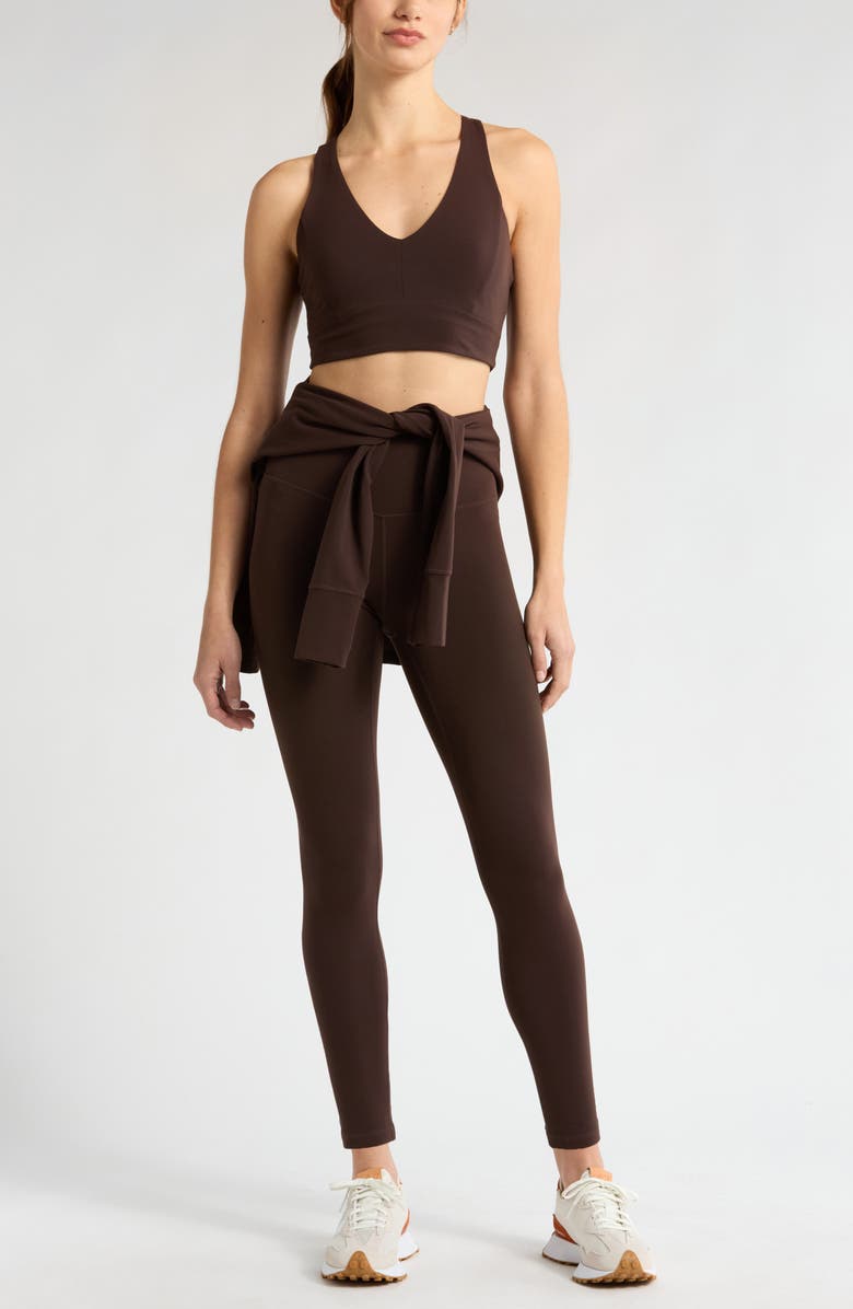 Zella Studio Luxe V-Neck Racerback Sports Bra, Alternate, color, Brown Mole