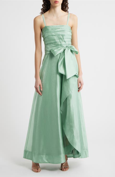 Pleated Bodice Organza Gown
