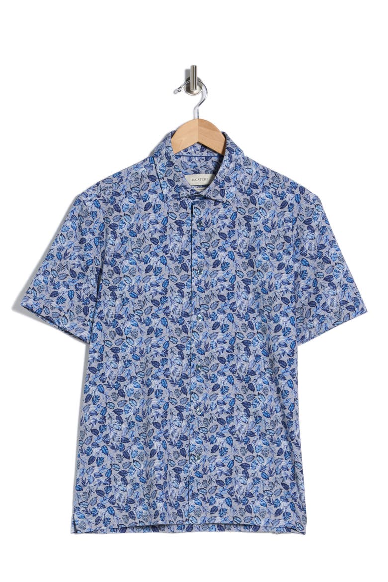 Leaf Short Sleeve Stretch Cotton Button-Up Shirt, Alternate, color, NIGHT BLUE