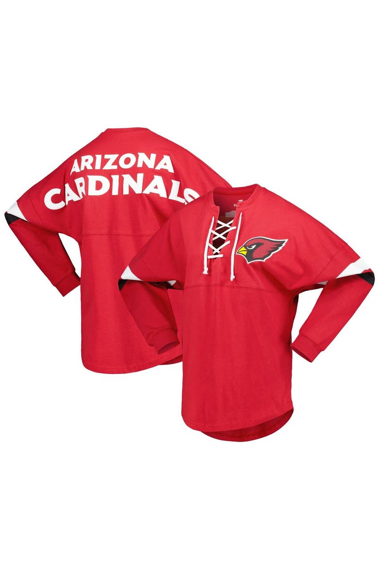 Women's Fanatics Branded Cardinal Arizona Cardinals Spirit Jersey Lace-Up V-Neck Long Sleeve T-Shirt, Main, color, Cardinal