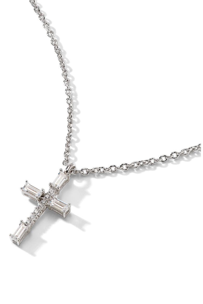 Baguette Cubic Zirconia Cross Pendant Necklace, Main, color, RHODIUM