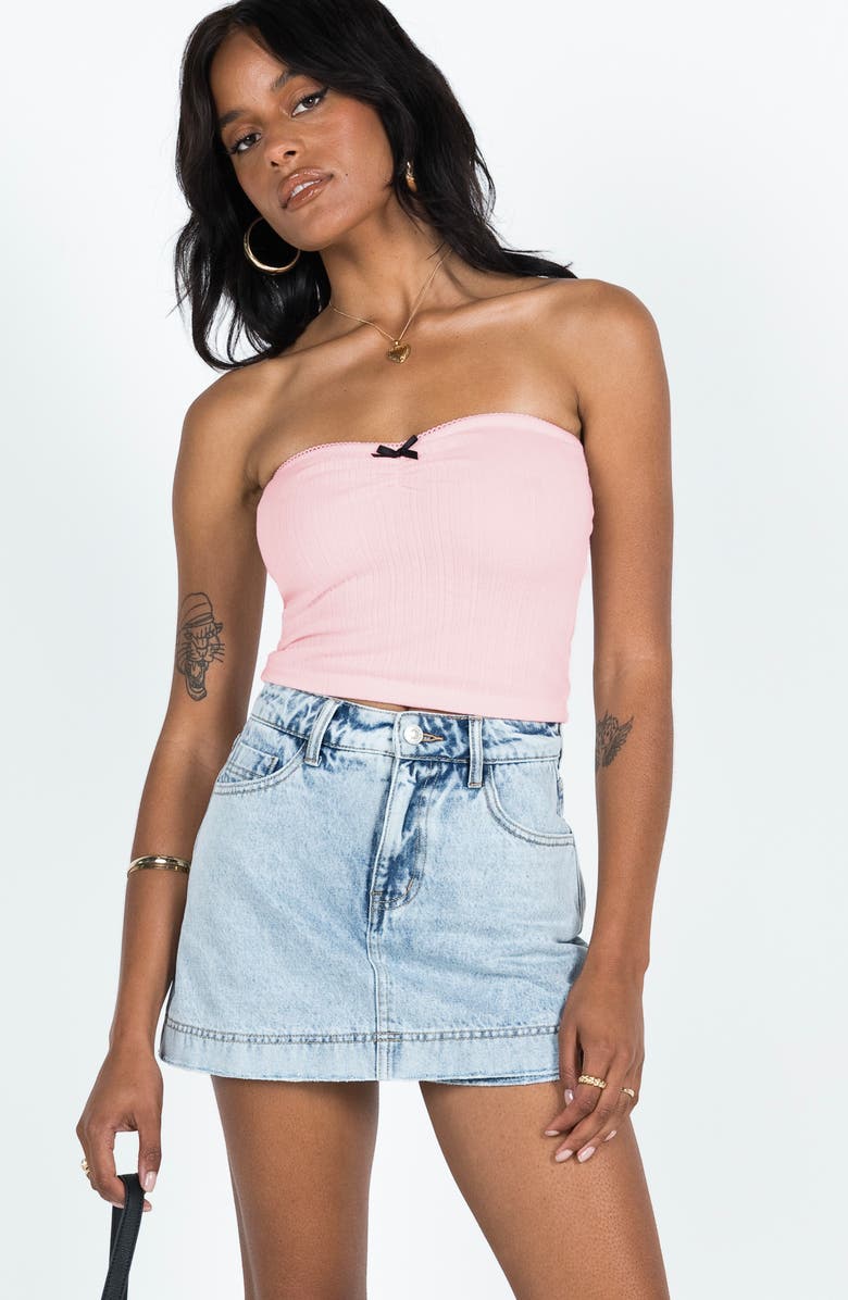 Princess Polly Heuston Denim Miniskort, Alternate, color, Denim