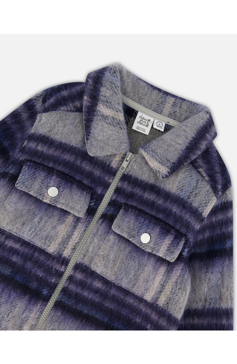 Deux par Deux Little Boy's Overshirt Wool-Effect With Pockets Plaid Blue And Gray, Alternate, color, 