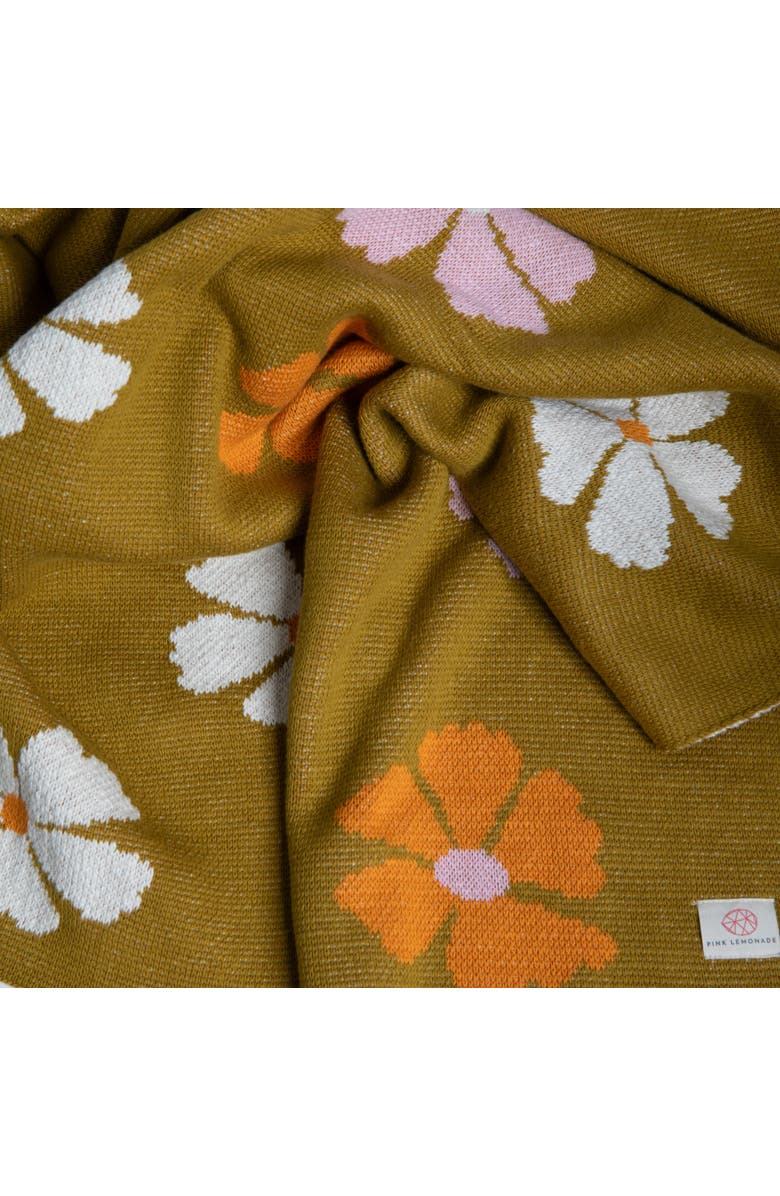 Pink Lemonade Flower Organic Cotton Throw Blanket, Alternate, color, Bush Green