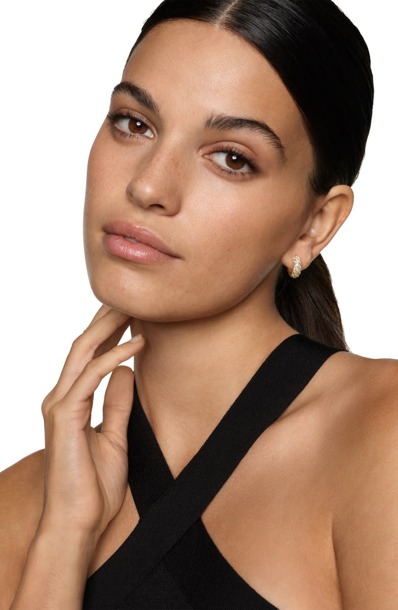 David Yurman Sculpted Cable Hoop Earrings in 18K Yellow Gold with Diamonds, 14.4mm, Alternate, color, 18K Gold