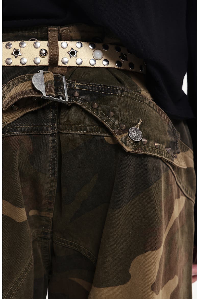 Studded Camo Low Rise Wide Leg Cargo Pants, Alternate, color, CAMO