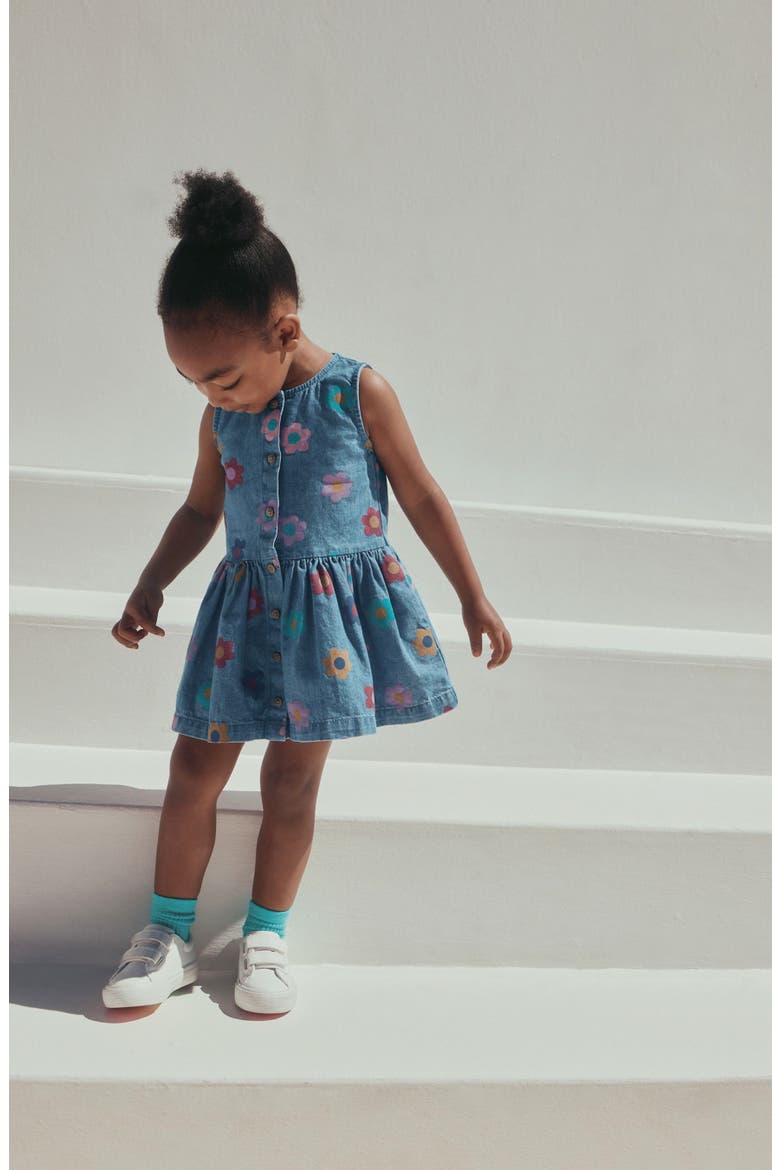 Kids' Floral Print Sleeveless Denim Dress, Alternate, color, BLUE