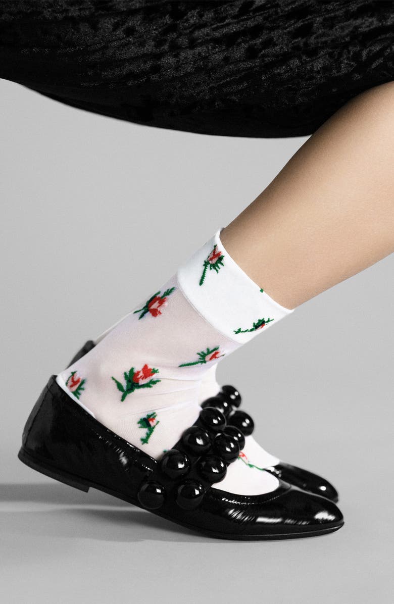 Hansel From Basel Rosebud Sheer Crew Socks, Alternate, color, White