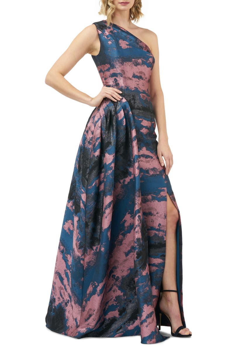Kay Unger Noelle One-Shoulder Jacquard Gown, Main, color, 