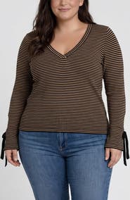 Liverpool Los Angeles Striped V-Neck Top