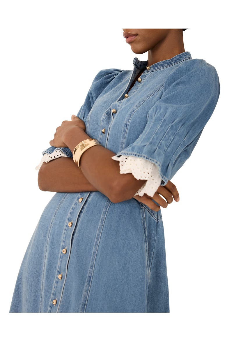 Denim Crochet Trim Midi Dress, Alternate, color, Blue