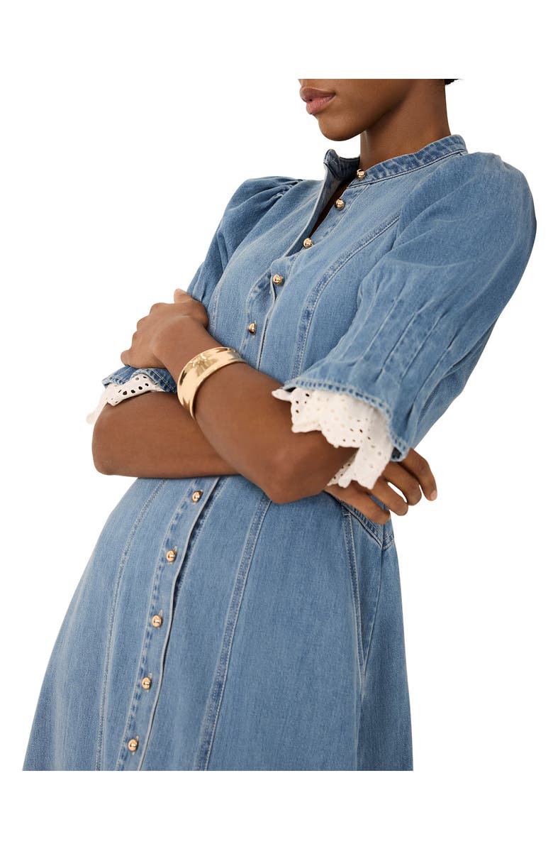 MINT VELVET Denim Crochet Trim Midi Dress, Alternate, color, Blue