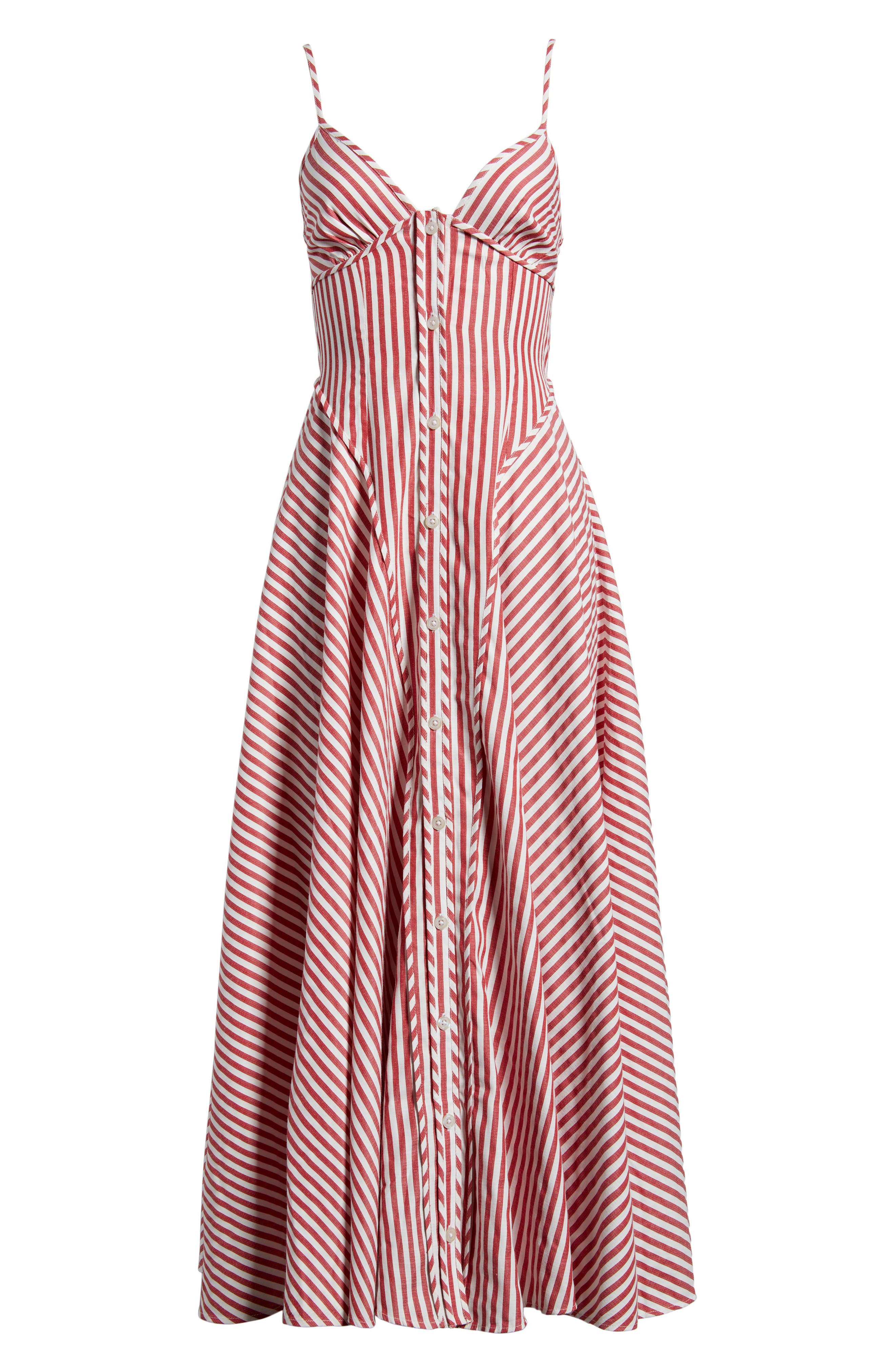 red and grey striped dress Arabella Stripe Midi Dress (Women)