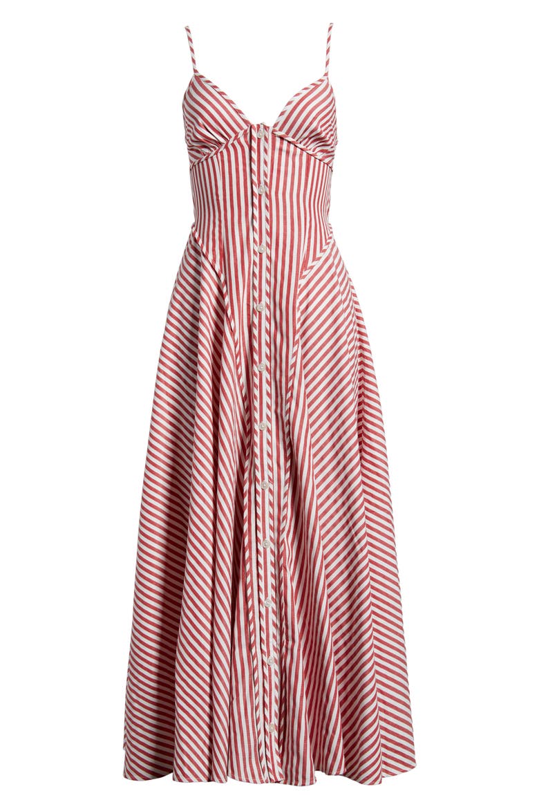 Arabella Stripe Midi Dress, Alternate, color, RED/ WHITE