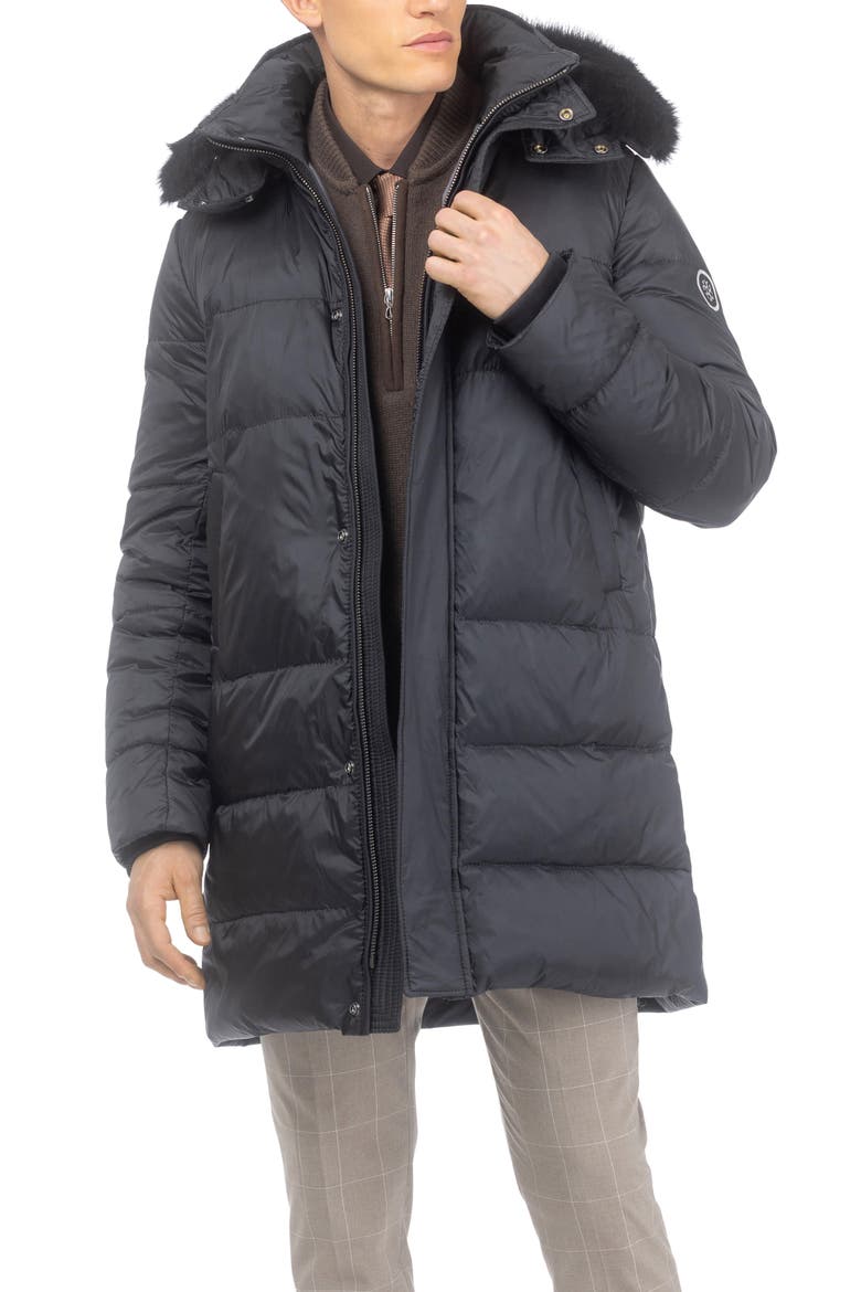 Men's Apres-Ski Parka with Detachable Toscana Lamb Hood Trim, Alternate, color, Black/Black