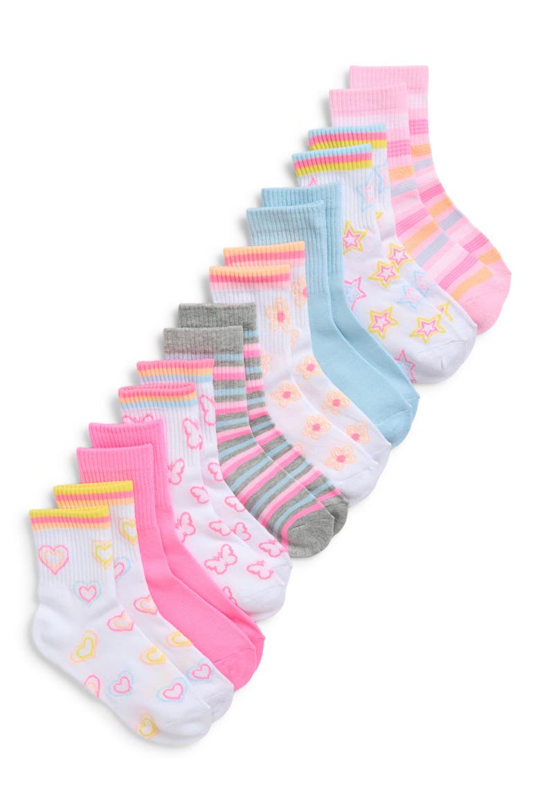 Kids' Happy Vibes Assorted 8-Pack Rib Crew Socks, Main, color, PINK MULTI