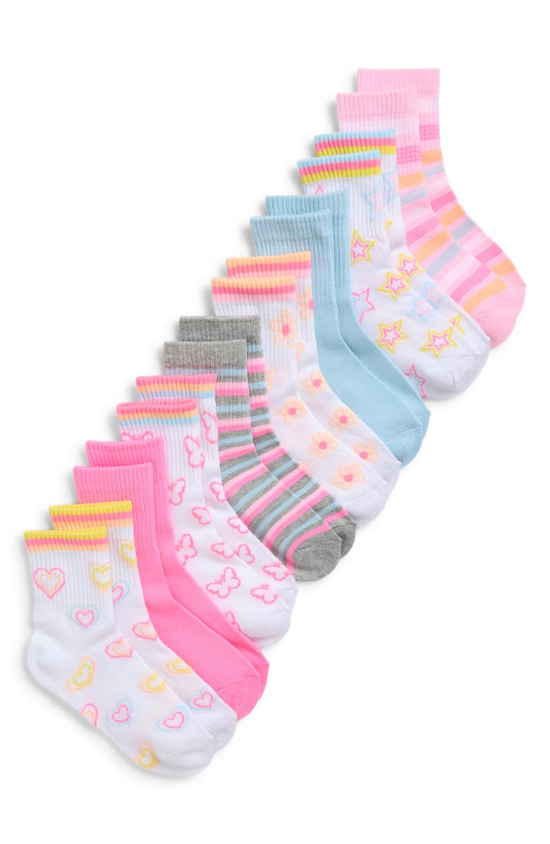 Capelli New York Kids' Happy Vibes Assorted 8-Pack Rib Crew Socks, Main, color, Pink Multi