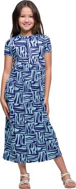 24sevenKid Short Sleeve Blue Geo Print Maxi Dress