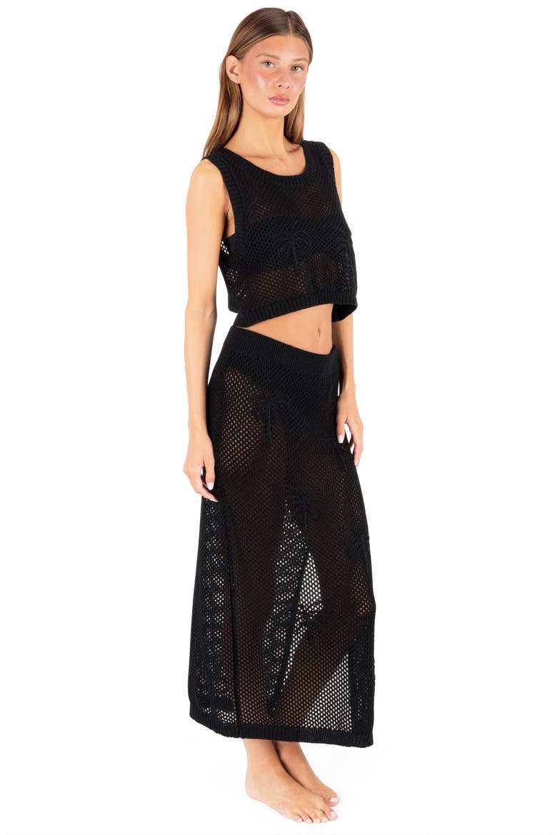 Embroidered Open Knit Midi Skirt, Alternate, color, BLACK