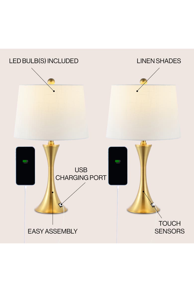 Bennett Modern Glam Iron Hourglass LED Table Lamp with USB Charging Port, Alternate, color, Brass Gold