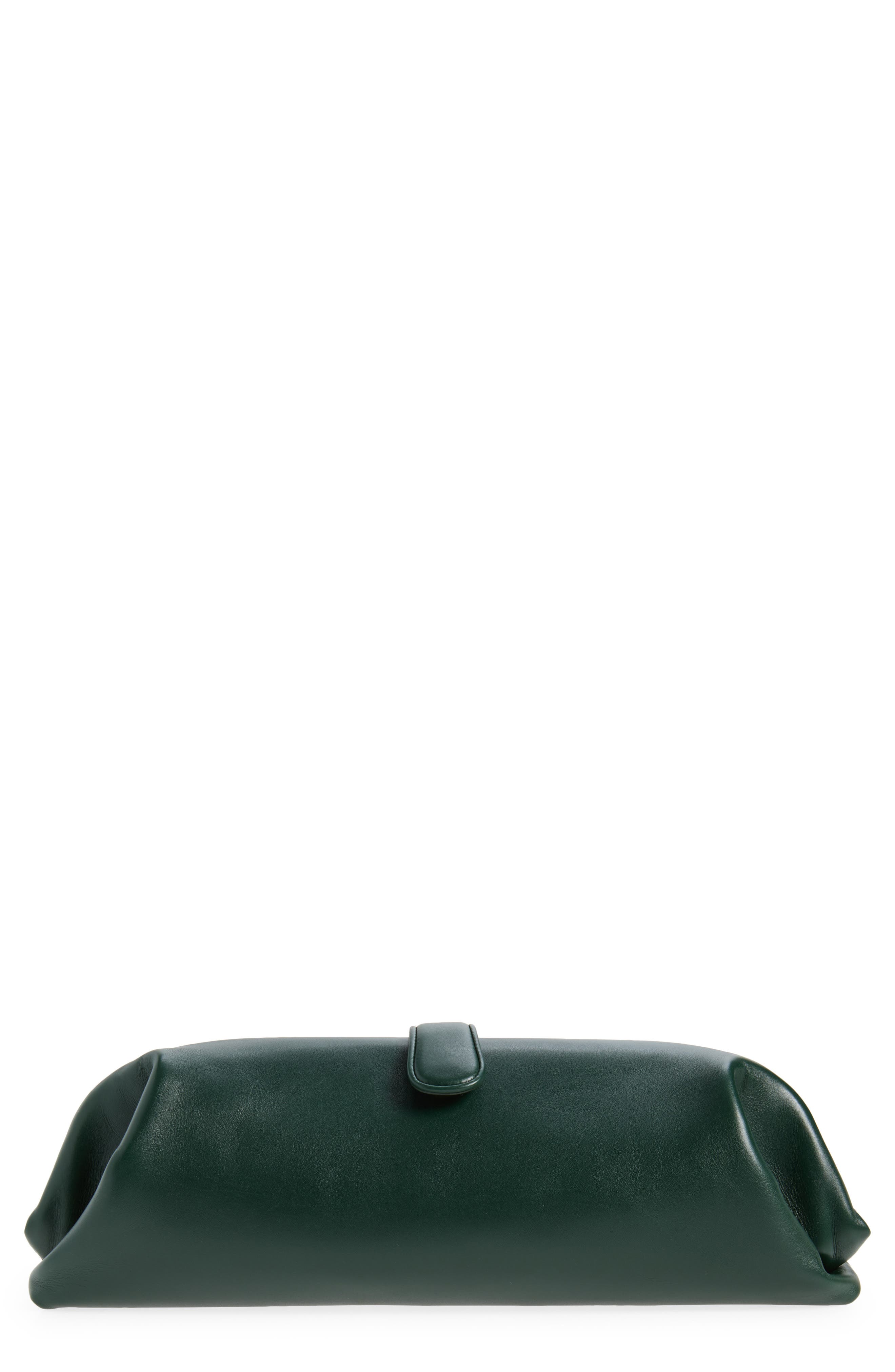 Bottega Veneta Leather East/West Clutch, Main, color, 3270 Alpi Green-Brass