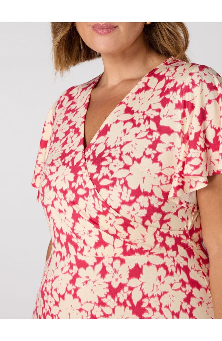 Live Unlimited Floral Print Flutter Sleeve Wrap Dress, Alternate, color, Print