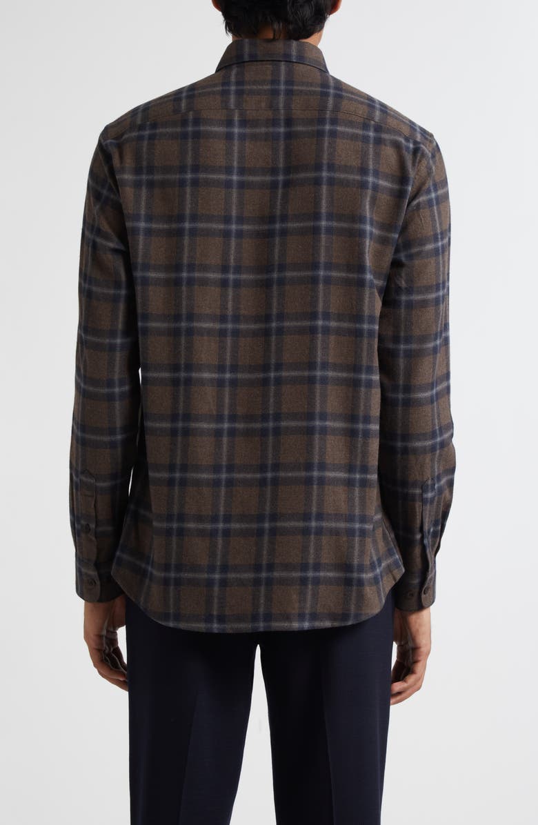 Sunspel Check Brushed Cotton Flannel Button-Down Shirt, Alternate, color, Bark Check