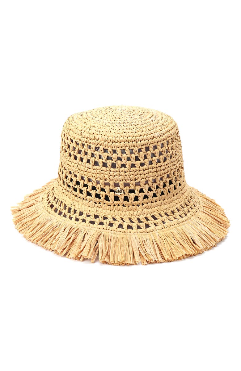 Kate Spade New York fringe spade straw cloche hat, Main, color, Natural