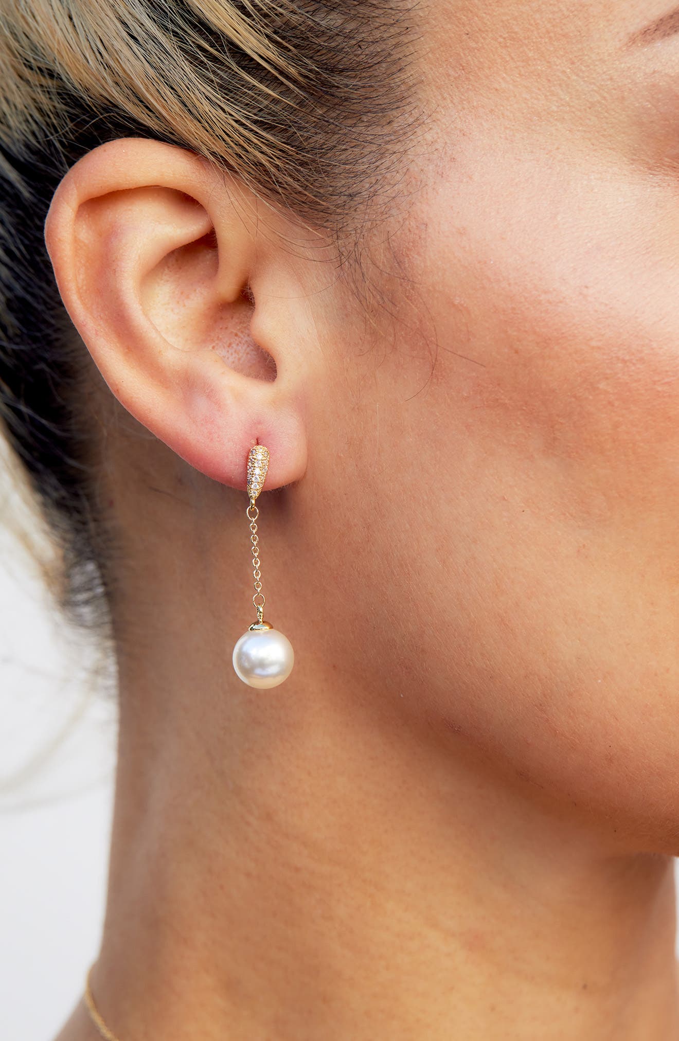 Cultured Pearl & Cubic Zirconia Drop Earrings