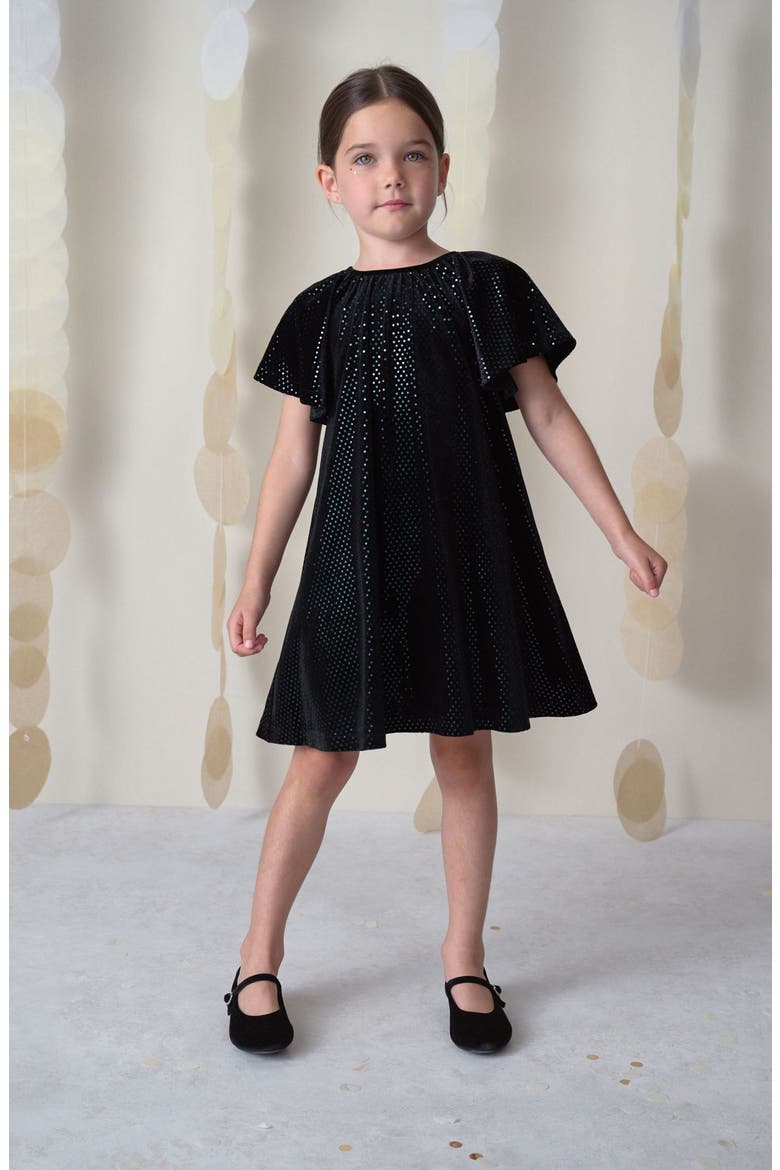 Kids' Foil Dot Velvet Dress, Alternate, color, BLACK