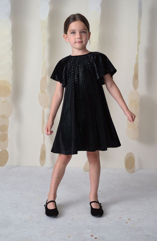 Next Kids' Foil Dot Velvet Dress In Black