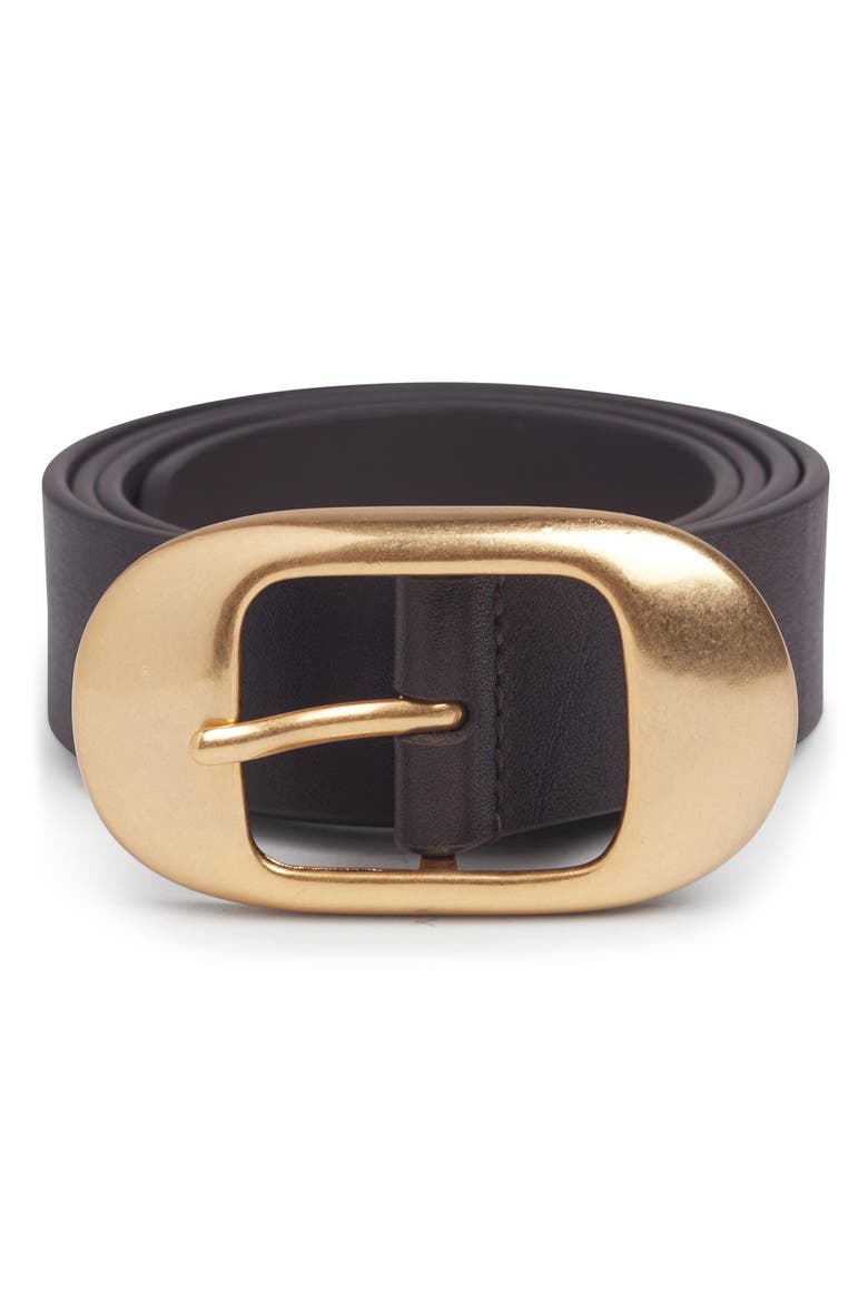 Leather Belt, Alternate, color, DARK BROWN/ ANTIQUE BRASS