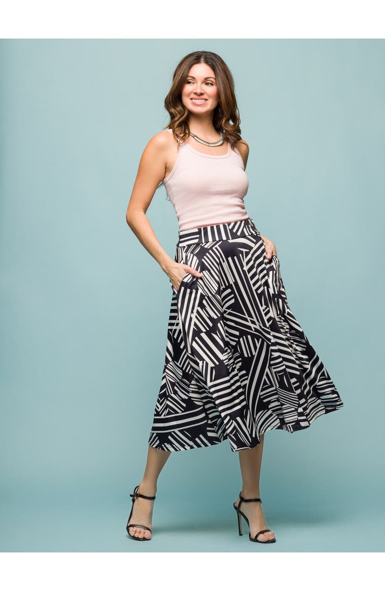 24seven Comfort Apparel Geometric Print Elastic Waist Pocket Midi Skirt, Alternate, color,