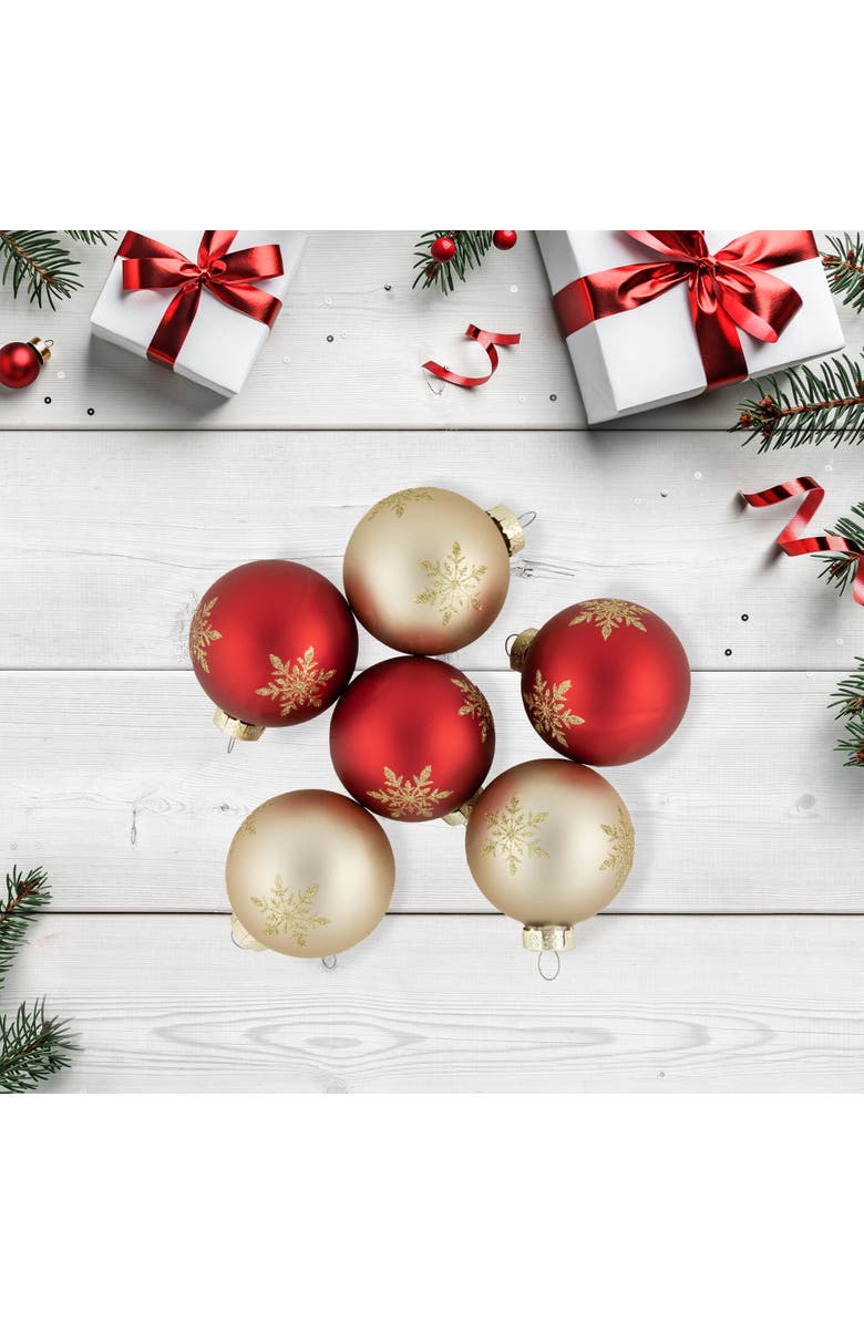 Northlight 6ct Red and Gold Snowflake Glass Ball Christmas Ornaments 2.5", Alternate, color, 