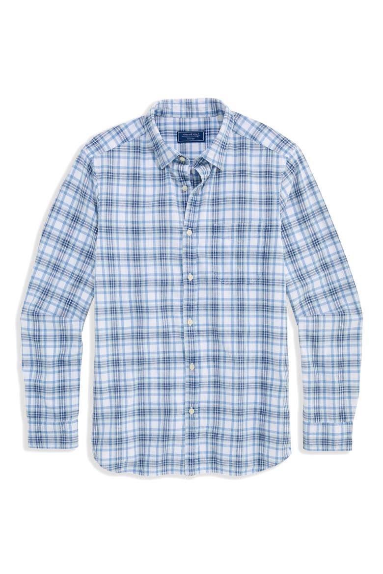 Sandstone Plaid Cotton Shirt, Alternate, color, COASTLINE