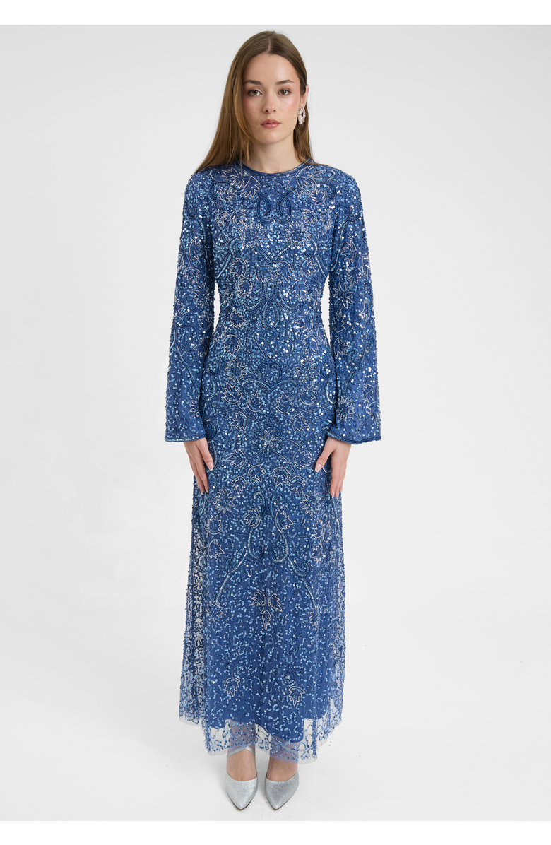 MARYISA Modest Embellished Sequin Beaded Dress Maxi With High Detailed Work, Main, color, Powder Blue