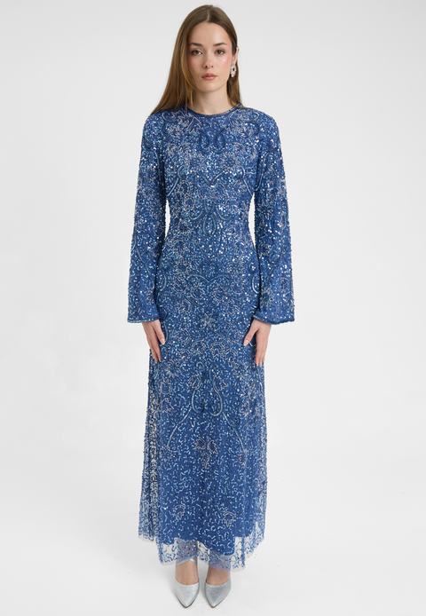 Modest Embellished Sequin Beaded Dress Maxi With High Detailed Work