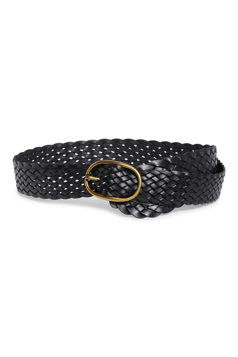 Braided Leather Belt, Main, color, TRUE BLACK