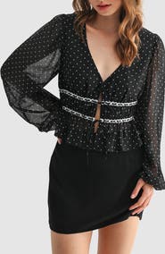 All in Favor Lace Inset Tie Front Top