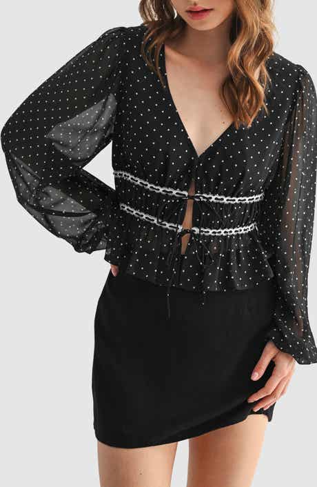 All in Favor Lace Inset Tie Front Top