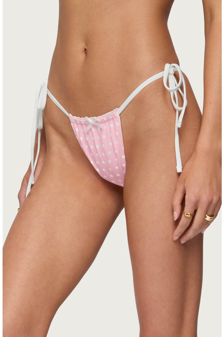 Leigh Polka Dot String Bikini Bottoms, Alternate, color, PINK-AND-WHITE