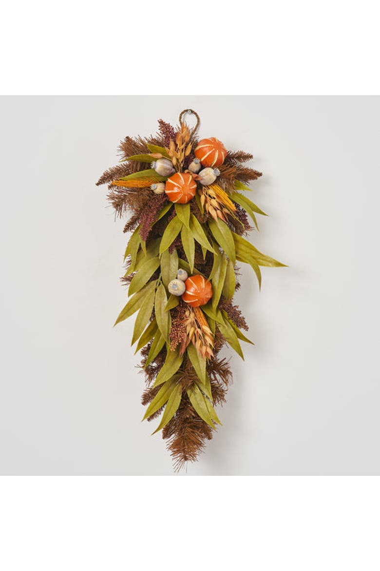 Wild Harvest - Faux Orange, Olive Green Eucalyptus & Wheat Fall Door Handing Swag, Main, color, Beige