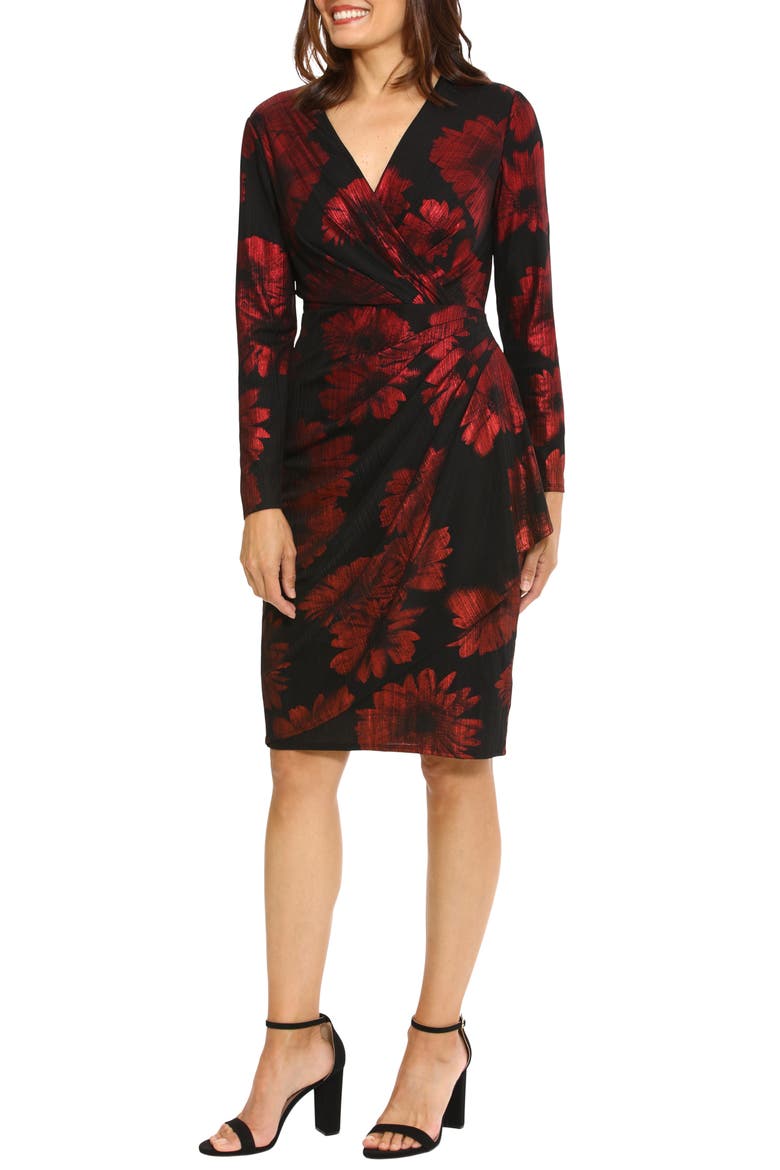Long Sleeve Sheath Dress, Main, color, BLACK/RED