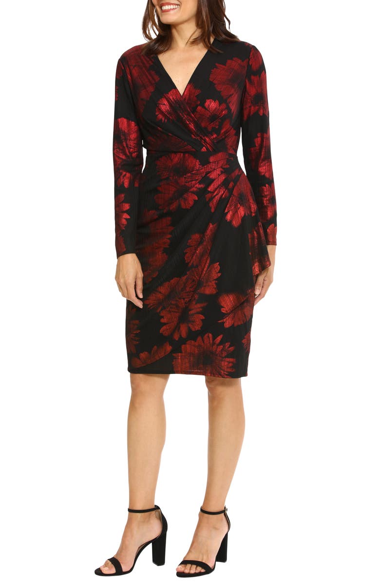 London Times Long Sleeve Sheath Dress, Main, color, Black/Red