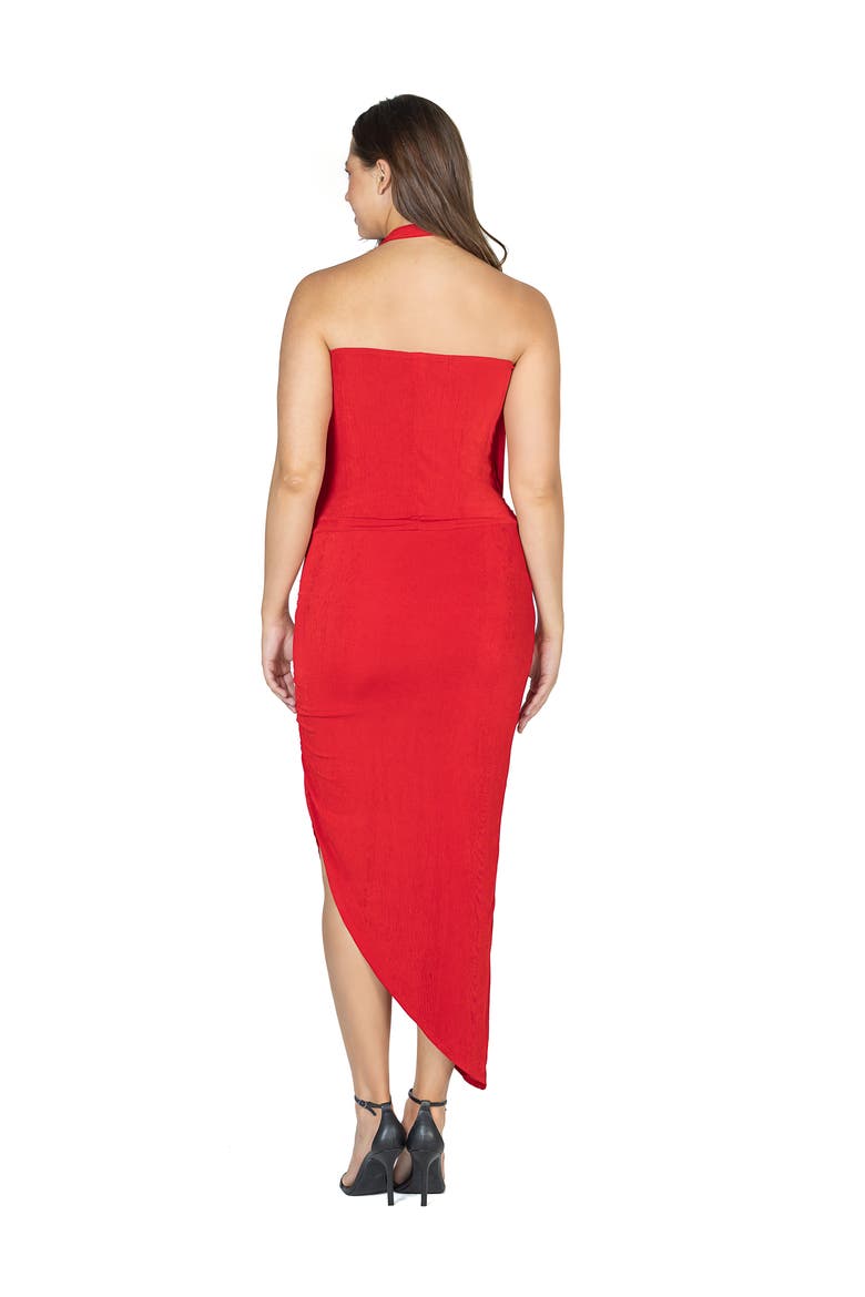 Womens Cowl Neck Long Asymmetrical Backless Halter Dress, Alternate, color, Red